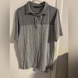 TravisMathew Gray Polo Shirt Colorblock Striped Short Sleeve Size M